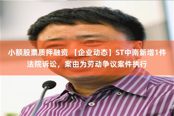 小额股票质押融资 【企业动态】ST中南新增1件法院诉讼，案由为劳动争议案件执行